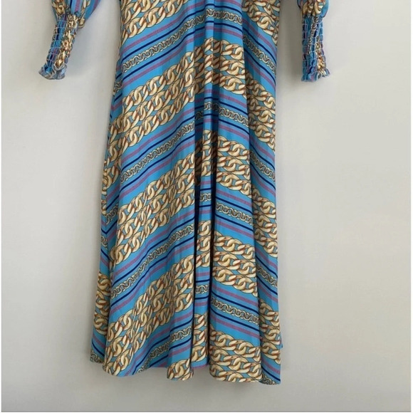 NWT Queen Bee Ruffle Plunge Front Midi Chain Print Maternity Dress Size 12 - Picture 13 of 13